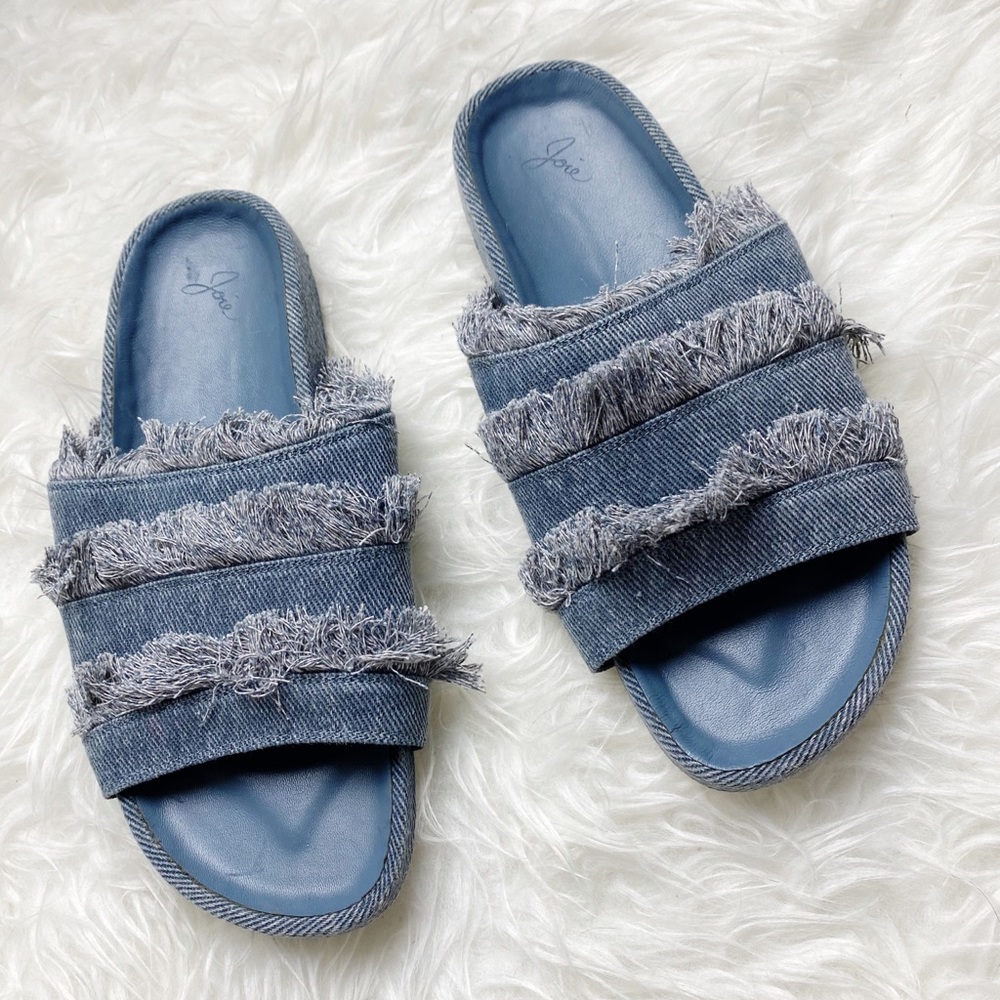 Joie Blue Fringe Slides 39.5